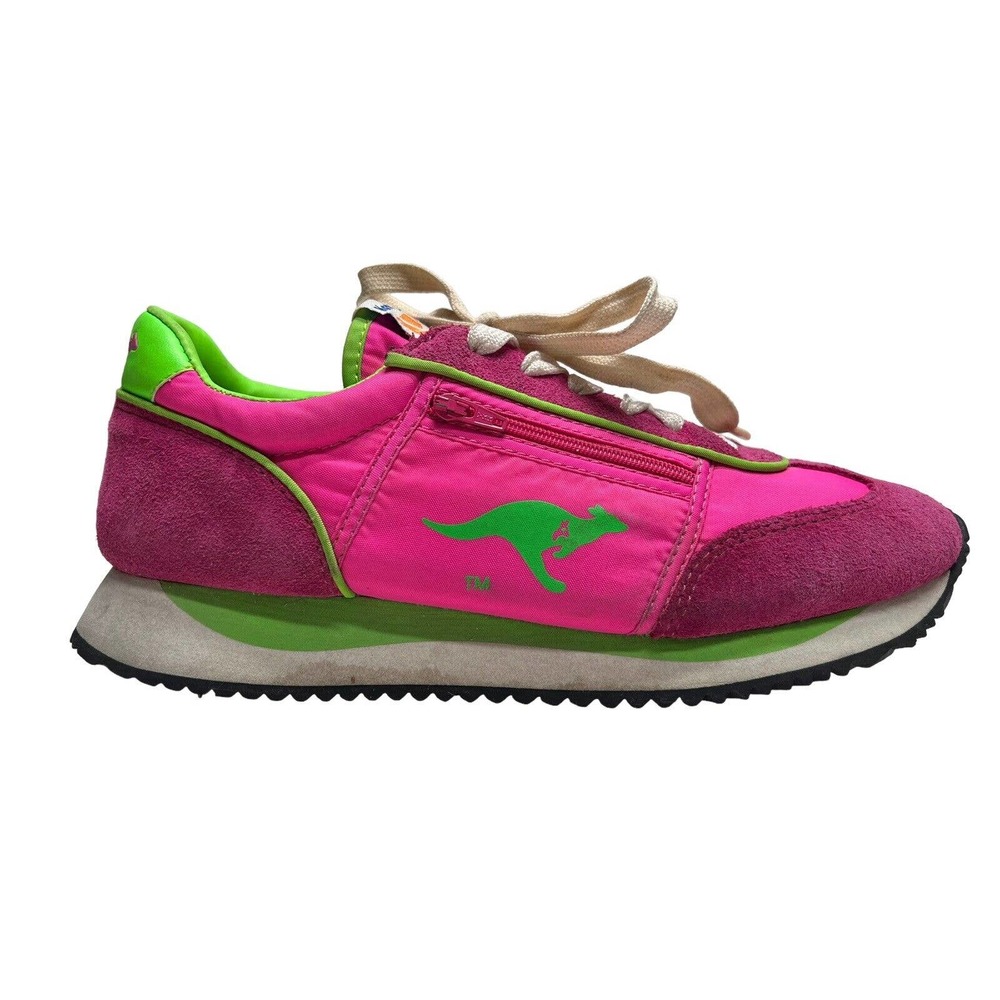 Kangaroos ROOS Women Hot Pink Neon Green Zipper Sneaker Shoes SZ 9 Vintage 90's